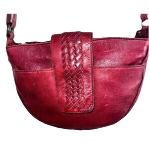 Vilenca Genuine Leather Dark Red Adjustable Crossbody Woven Flap